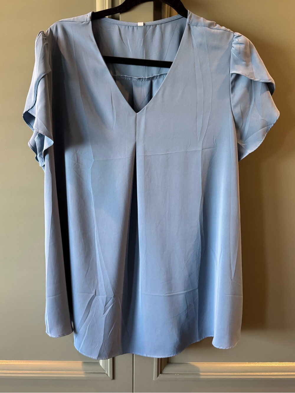 NWT. Light Blue V-Neck Flutter Sleeve Women’s Top